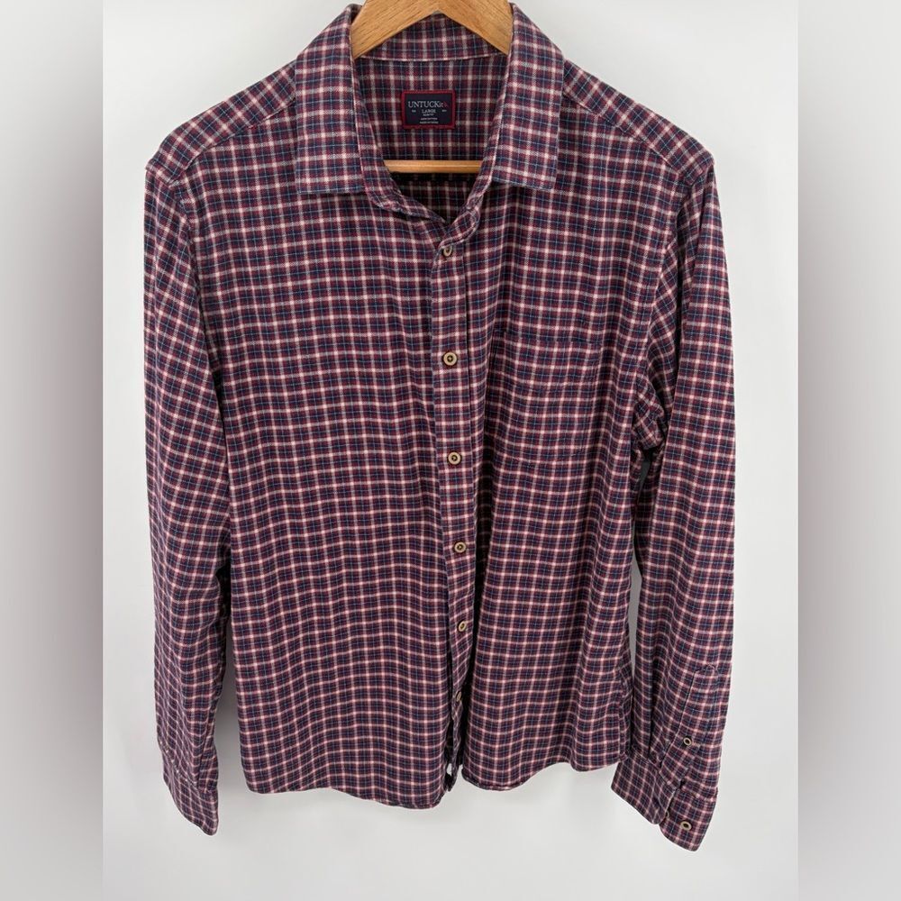 Untuckit Tesoro slim fit plaid cotton flannel button up shirt men’s size L